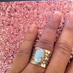 Beautiful African Turquoise stone in sterling silver wide band